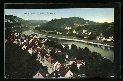 AK Wehlen /Sächs. Schweiz, Teilansicht aus der Vogelschau