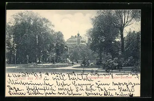 AK Kiel, Schlossgarten und Kaiserdenkmal