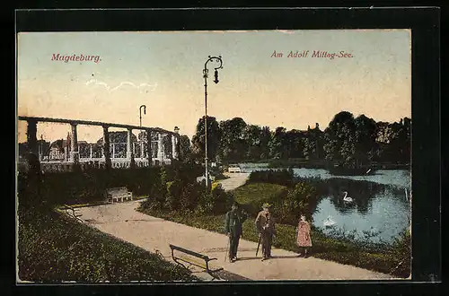 AK Magdeburg, Spaziergang am Adolf-Mittag-See