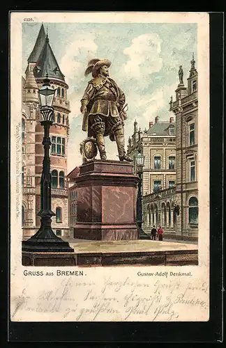 Lithographie Bremen, Gustav-Adolf-Denkmal
