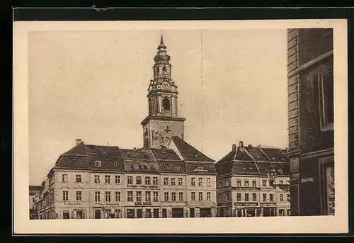 AK Crossen / Krosno Odrz, Kirchturm am Markt
