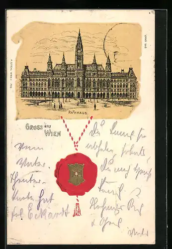 Präge-Lithographie Wien, Rathaus, Siegel mit Wappen