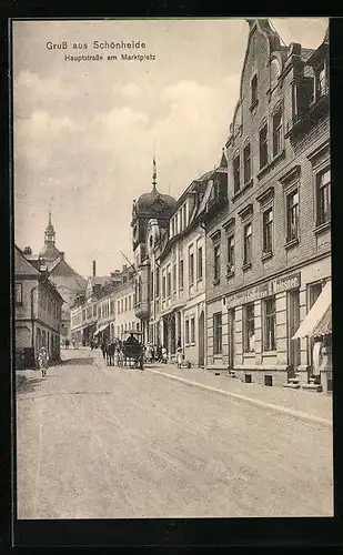 AK Schönheide, Hauptstrasse am Marktplatz