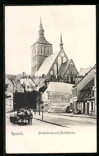AK Rostock, Fischerbruch-Strasse und Nicolaikirche