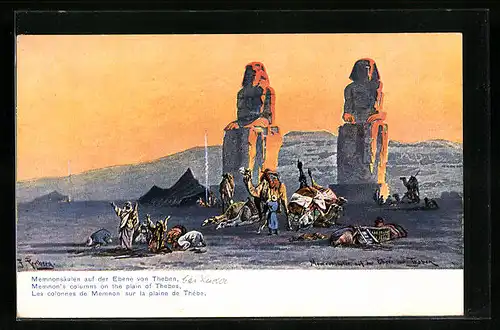 Künstler-AK Friedrich Perlberg: Memnonsäulen auf der Ebene von Theben