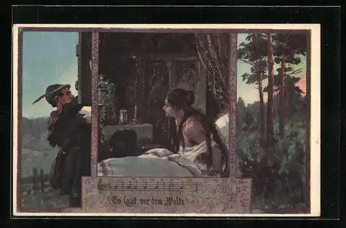 Künstler-AK Franz Jung-Ilsenheim: Es laget vor dem Walde