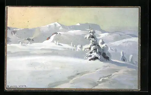 Künstler-AK Franz Jung-Ilsenheim: Verschneite Berglandschaft