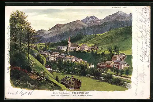Künstler-AK F.A.C.M. Reisch: Fieberbrunn, Totalansicht