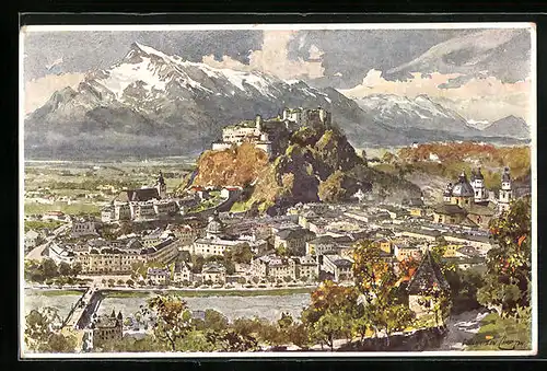 Künstler-AK Edward Harrison Compton: Salzburg gegen den Untersberg