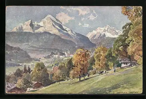 Künstler-AK Edward Harrison Compton: Berchtesgaden mit Watzmann und Hochkalter