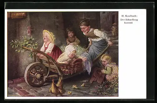 Künstler-AK Hermann Kaulbach: Der Schnellzug kommt