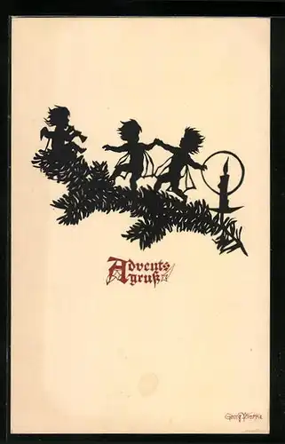 Künstler-AK Georg Plischke: Adventsgruss mit Weihnachtsengeln