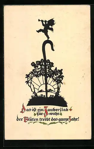Künstler-AK Georg Plischke: Engel mit Trompete auf Zauberstab