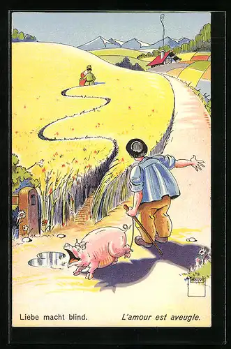 Künstler-AK Paul Minouvis: Liebe macht blind