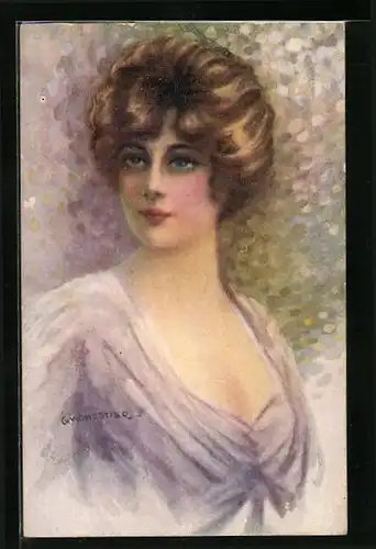 Künstler-AK C. Monestier: Dame im eleganten Gewand