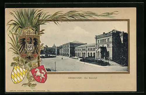 Passepartout-Lithographie Hannover, Der Bahnhof, Wappen