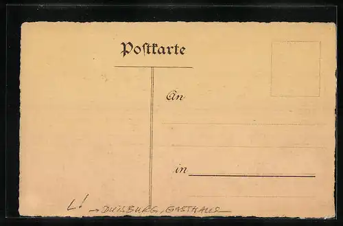 Lithographie Duisburg, Gasthaus Monning, Denkmal Kaiser Wilhelm I.