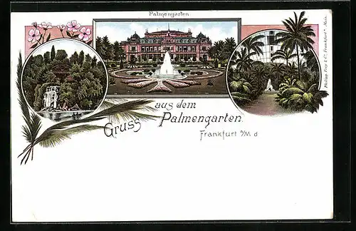 Lithographie Frankfurt-Westend, Ansichten aus dem Palmengarten