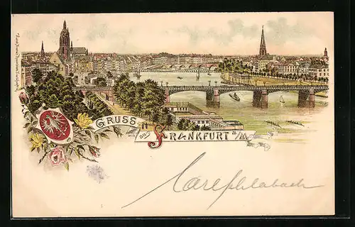 Lithographie Frankfurt a. M., Panorama beiderseits des Mains