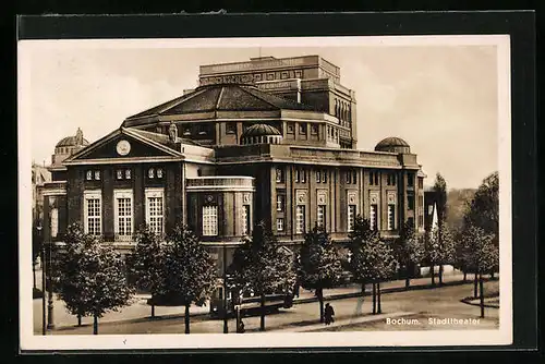 AK Bochum, Stadttheater mit Strassenbahn