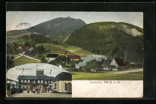 Relief-AK Waltersdorf, Ortsansicht aus der Vogelschau mit Bergrestaurant