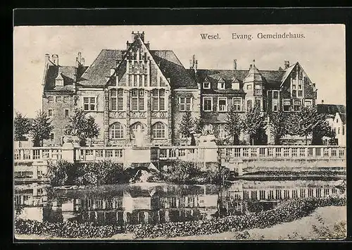 AK Wesel, Evang. Gemeindehaus mit Teich