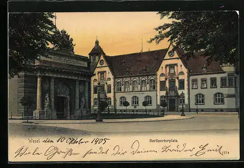 AK Wesel, Berlinertorplatz mit kaiserlichem Postamt