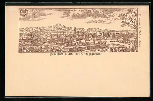 Lithographie Frankfurt /Main, Ortsansicht aus dem 17. Jahrhundert