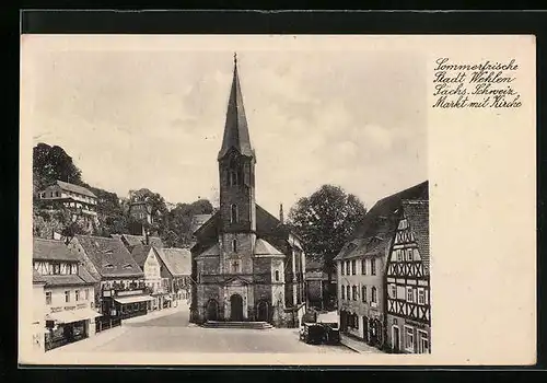 AK Wehlen, Markt mit Kirche