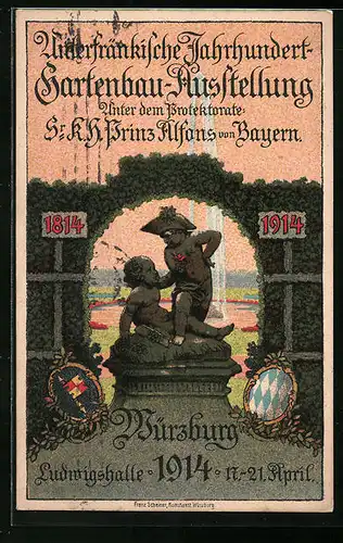Künstler-AK Ganzsache Bayern PP 38 C 8, Würzburg, Gartenbau-Ausstellung 1914, Ludwigshalle