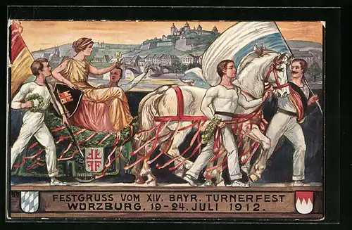 AK Ganzsache Bayern PP27C64 /01, Würzburg, XIV. Bayr. Turnfest 1912