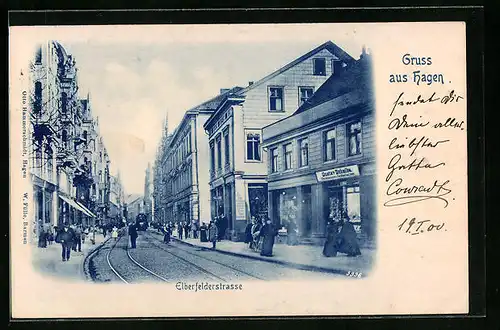 AK Hagen, Elberfelderstrasse mit Strassenbahn