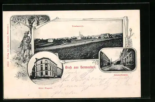 AK Hermeskeil, Hotel Wagner, Bahnhofstrasse, Totalansicht