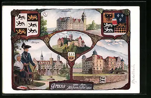 Künstler-AK Öhringen, Schloss, Neuenstein, Waldenburg, Hohenlohe