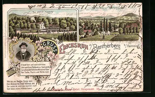Lithographie Erichsruh am Bentherberg, Gasthof Benthe, Totalansicht