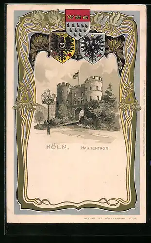 Passepartout-Lithographie Köln, Hahnenthor, Stadt-Wappen