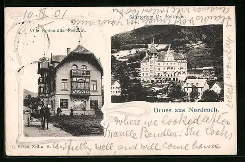 AK Nordrach, Villa Spitzmüller-Postamt, Sanatorium Dr. Hettinger