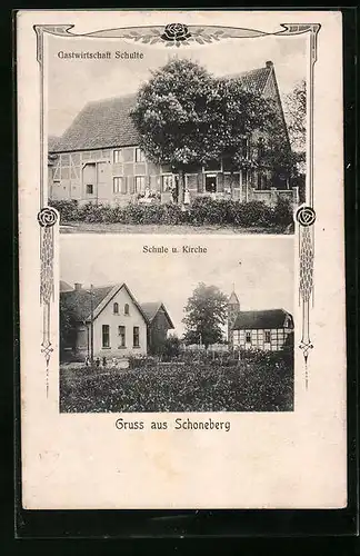 AK Schoneberg, Gastwirtschaft Schulte, Schule und Kirche