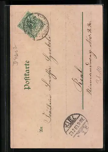 Lithographie Bootsfahrt eines Paares, Mann am Ufer mit einer Harfe