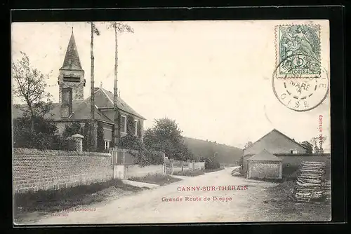 AK Canny-sur-Thérain, Grande Route de Dieppe