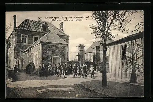 AK Lagny, Après l`occupation allemande 1918, Mairie et Ecole des Garcons