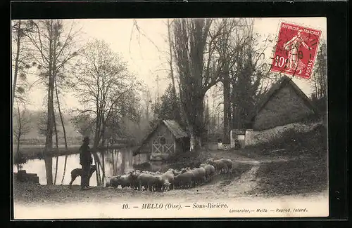 AK Mello, Sous-Riviere, Schafhirte am Teich