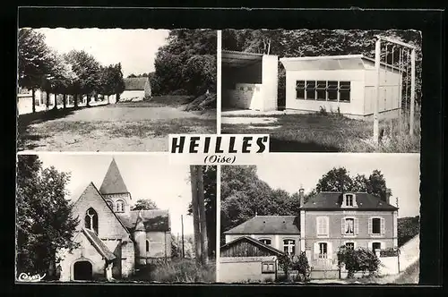 AK Heilles, an der Kirche, Wohnhaus, Sportgelände