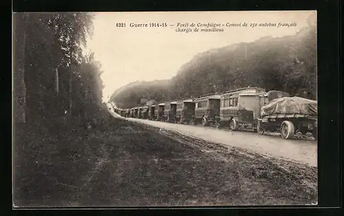 AK Compiegne, Foret, Convoi de 250 autobus francais charges de munitions