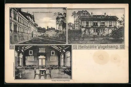 AK Gommern, Heilstätte Vogelsang, Die beiden Krankenpavillons, Innenansicht Unterhaltungs-Zimmer, Beamten-Wohnung