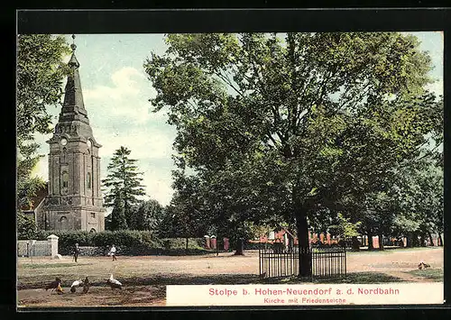 AK Stolpe b. Hohen-Neuendorf a. d. Nordbahn, Kirche mit Friedenseiche