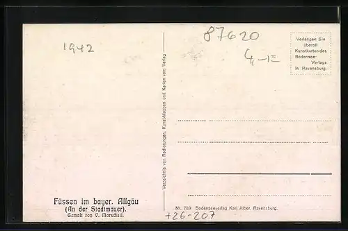 Künstler-AK Vinzenz Marschall: Füssen im bayer. Allgäu, An der Stadtmauer