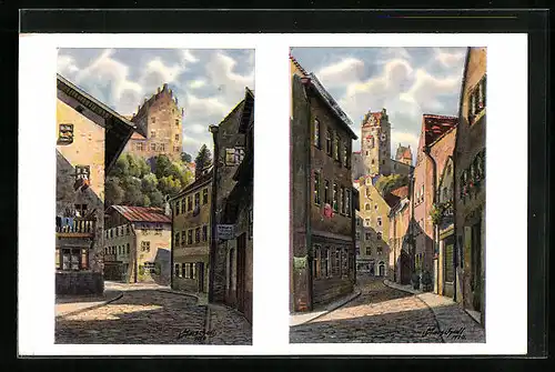 Künstler-AK Vinzenz Marschall: Füssen a. L., Strassenpartie mit Gebäudeansicht