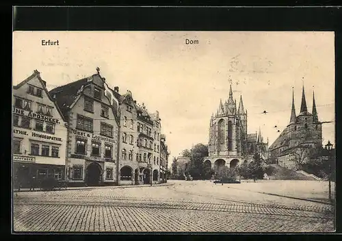 AK Erfurt, Strassenpartie mit Gast & Logierhaus, Apotheke und Dom