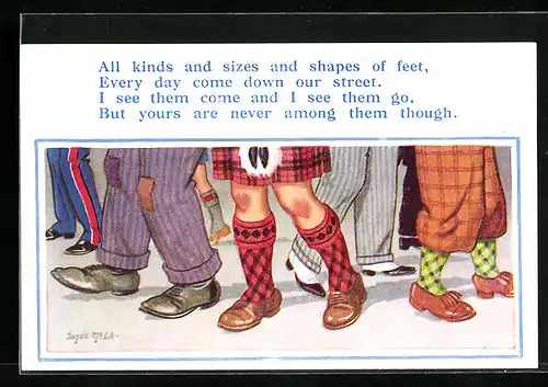 Künstler-AK Donald McGill: All kinds and sizes and shapes of feet